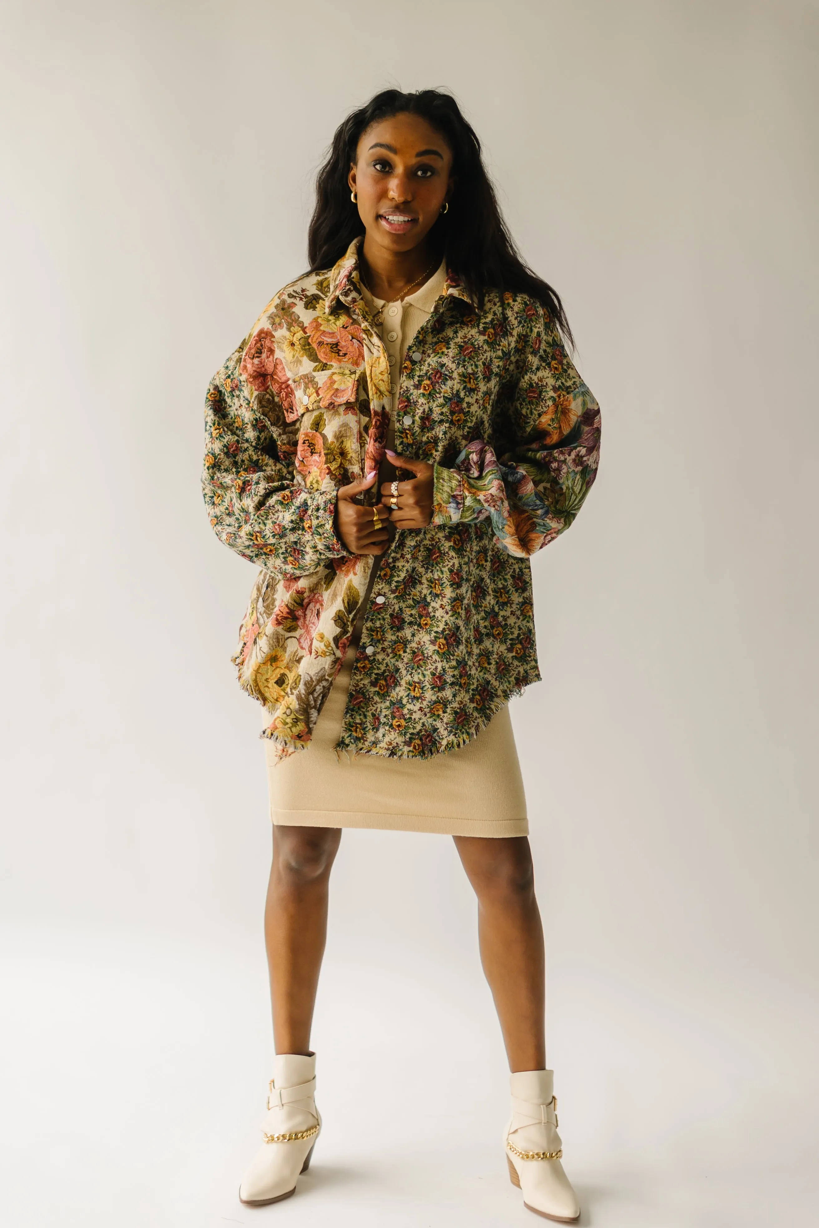 Orange Multi Cornelia Floral Printed Oversized Shirt Jacket