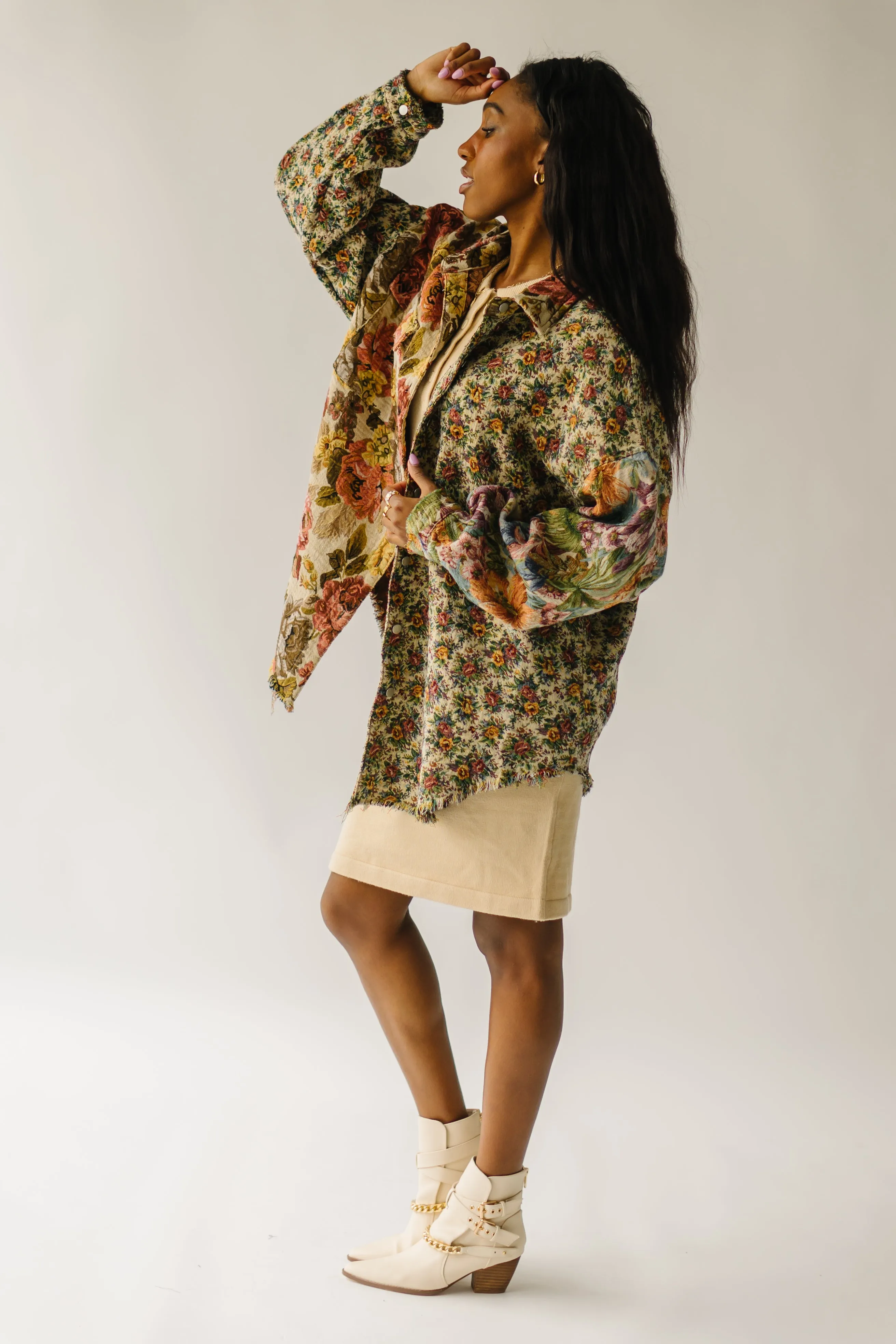 Orange Multi Cornelia Floral Printed Oversized Shirt Jacket