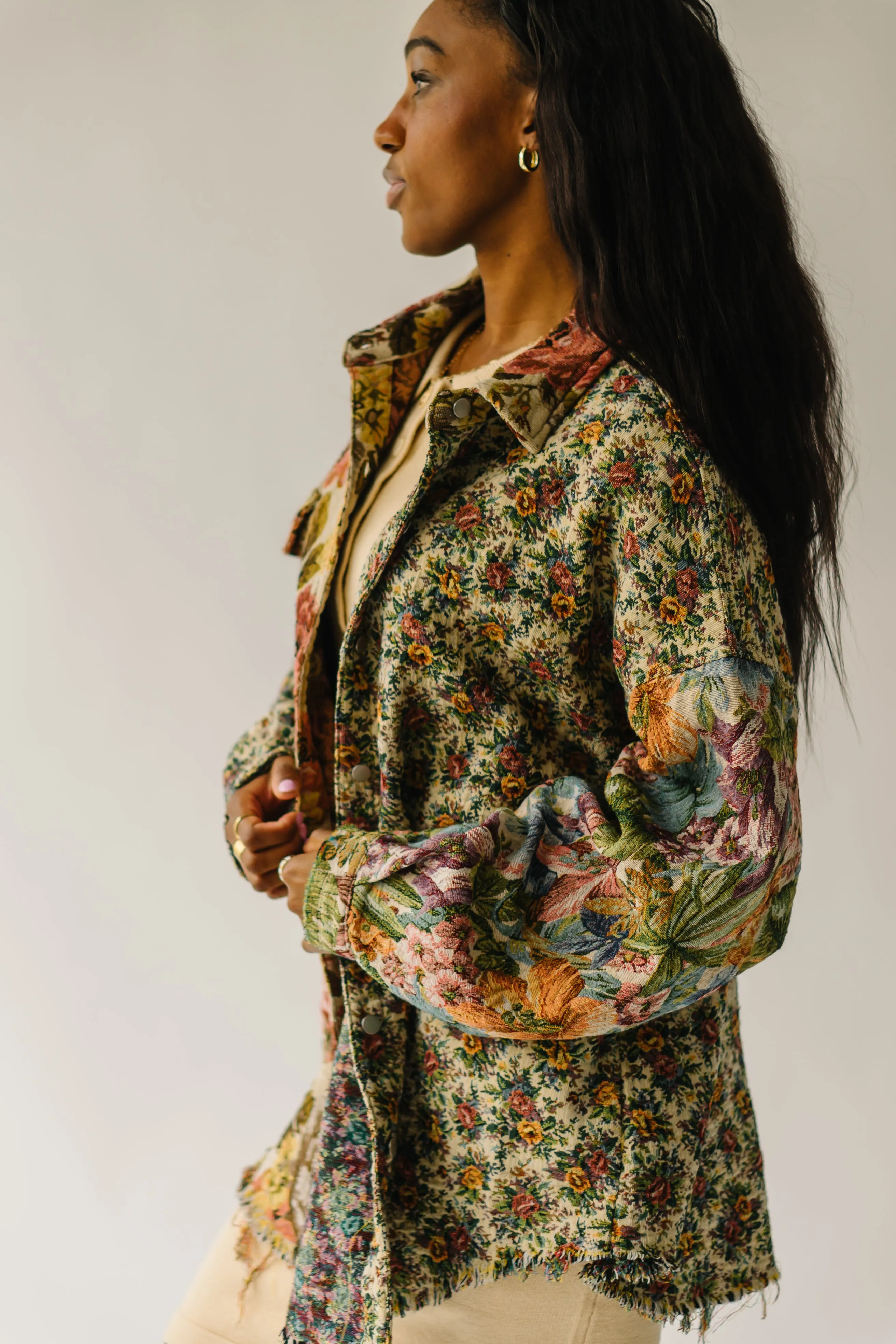 Orange Multi Cornelia Floral Printed Oversized Shirt Jacket