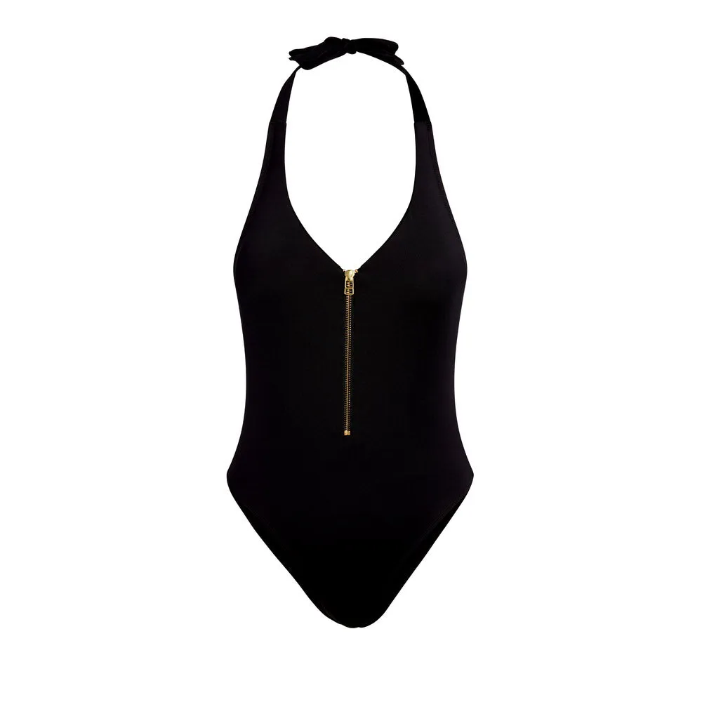 The Mykonos - Black One Piece - Gold Zipper