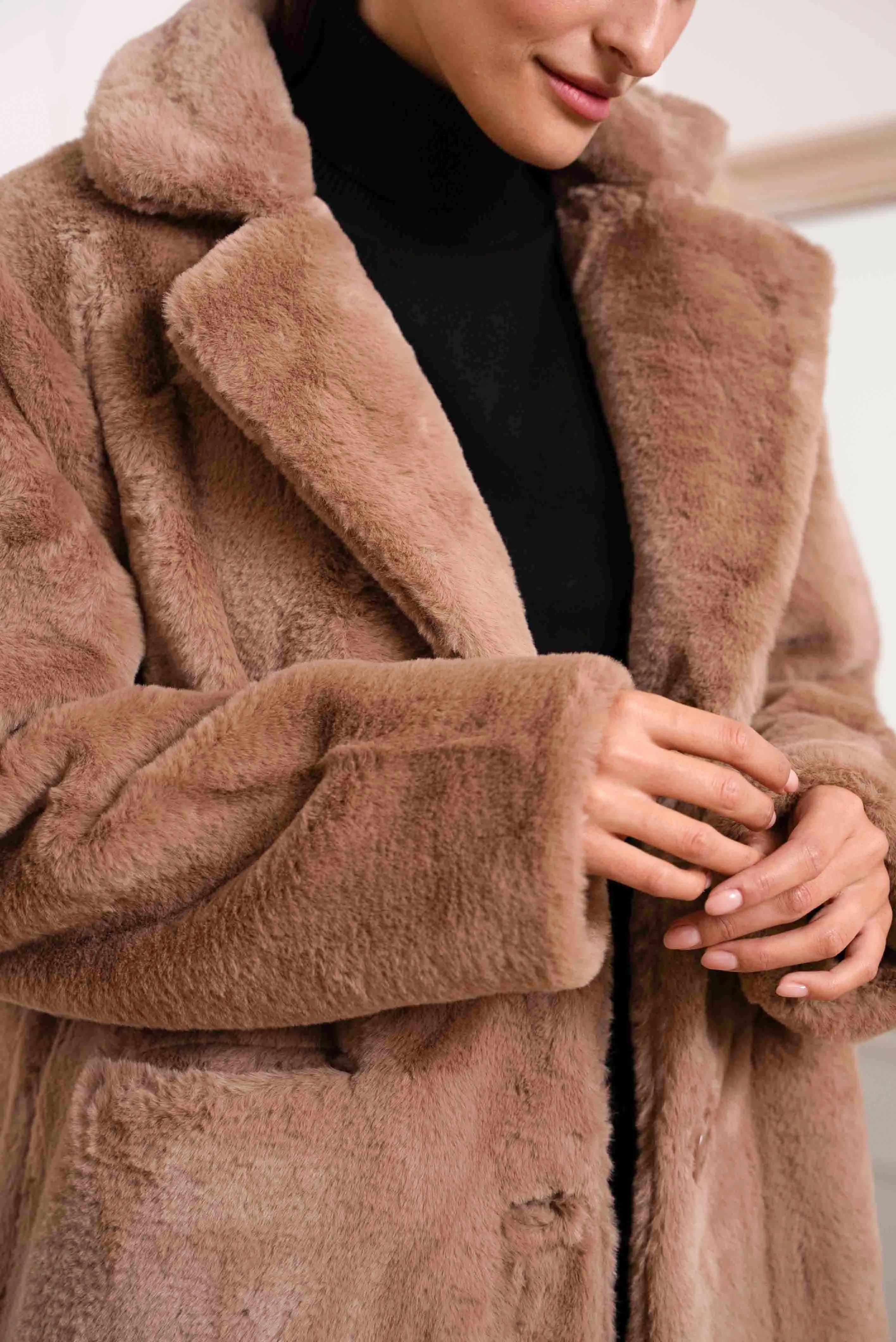 Trinity Faux Fur Coat-Taupe