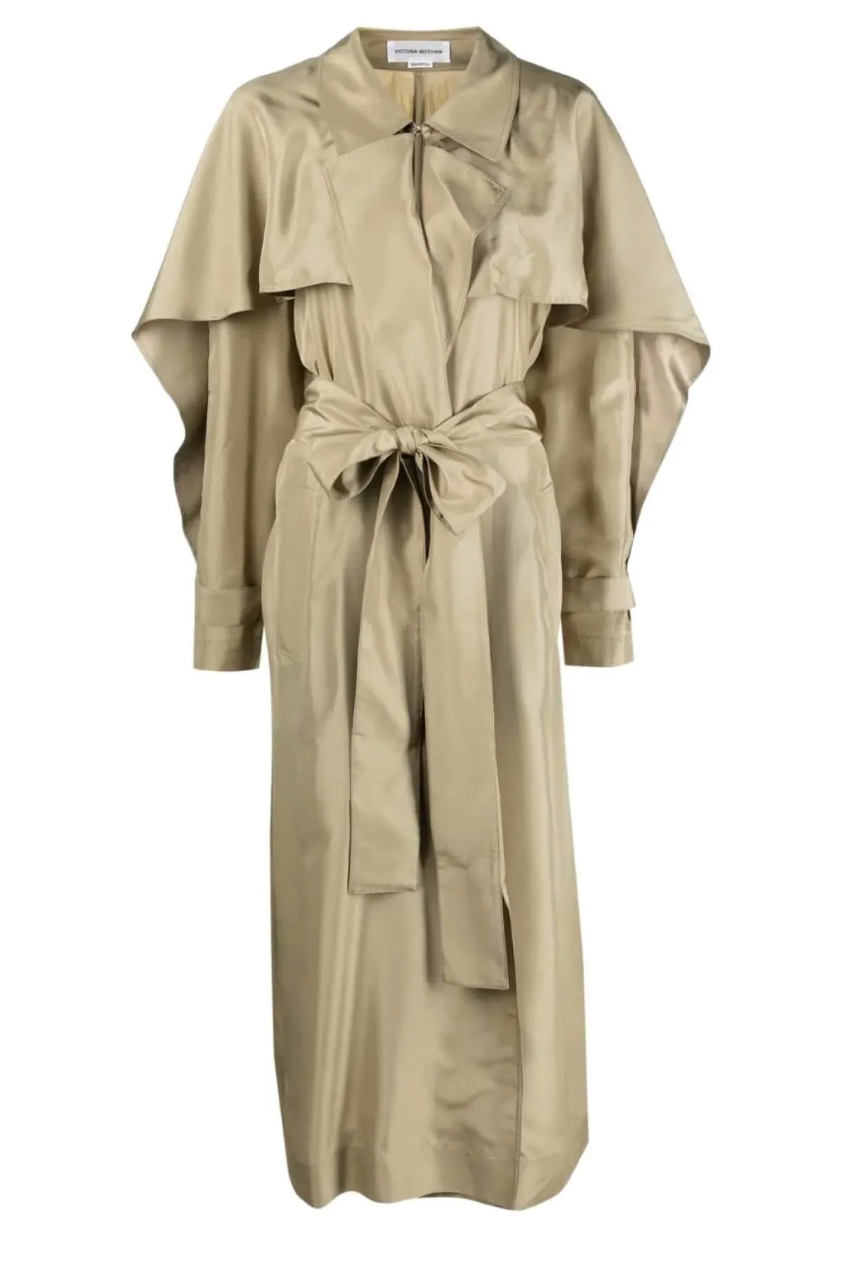 Victoria Beckham Pleated Back Fluid Silk Trench Coat - Lichen Green