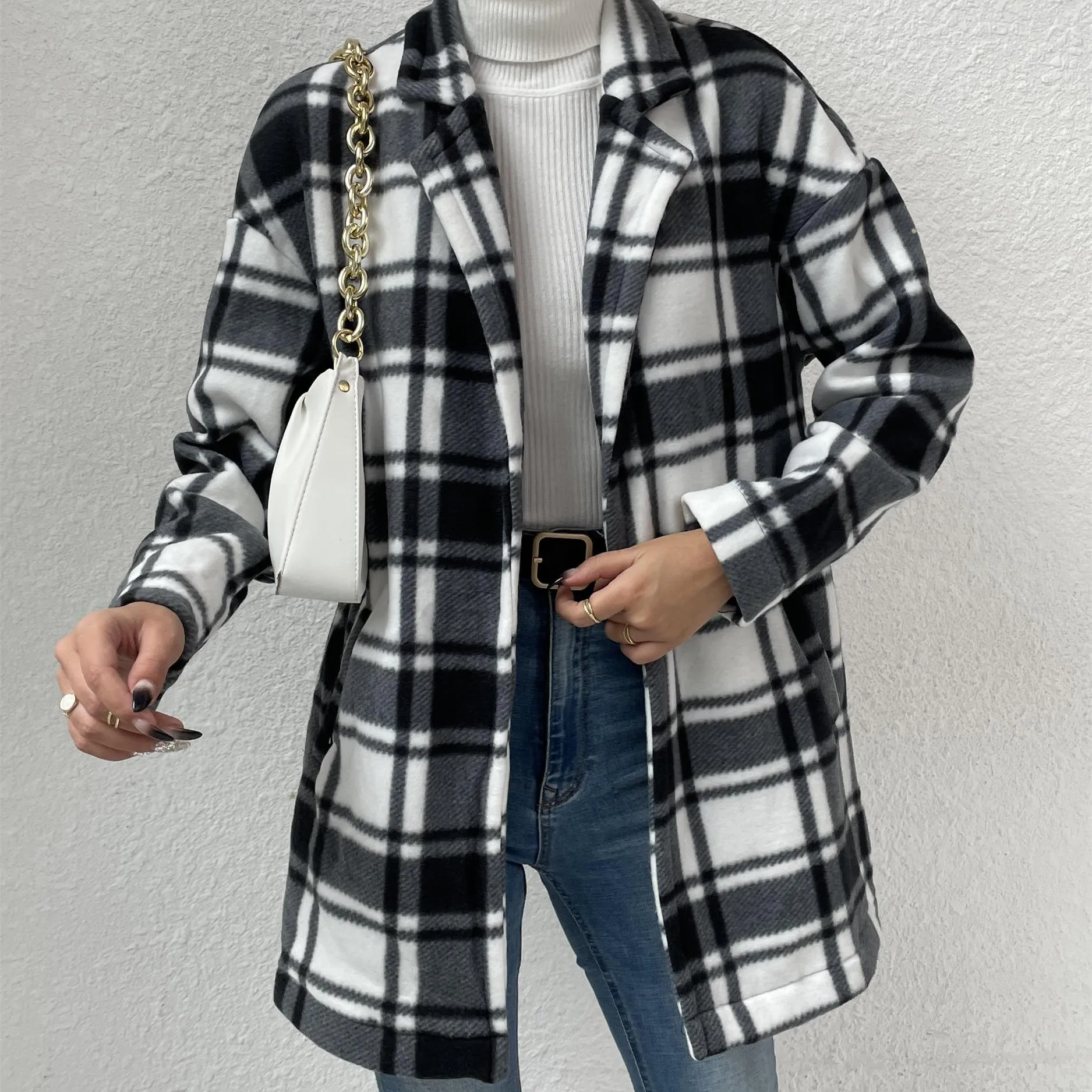 Women's Button Down Flannel Plaid Long Sleeve Collared Long Jacket Coats