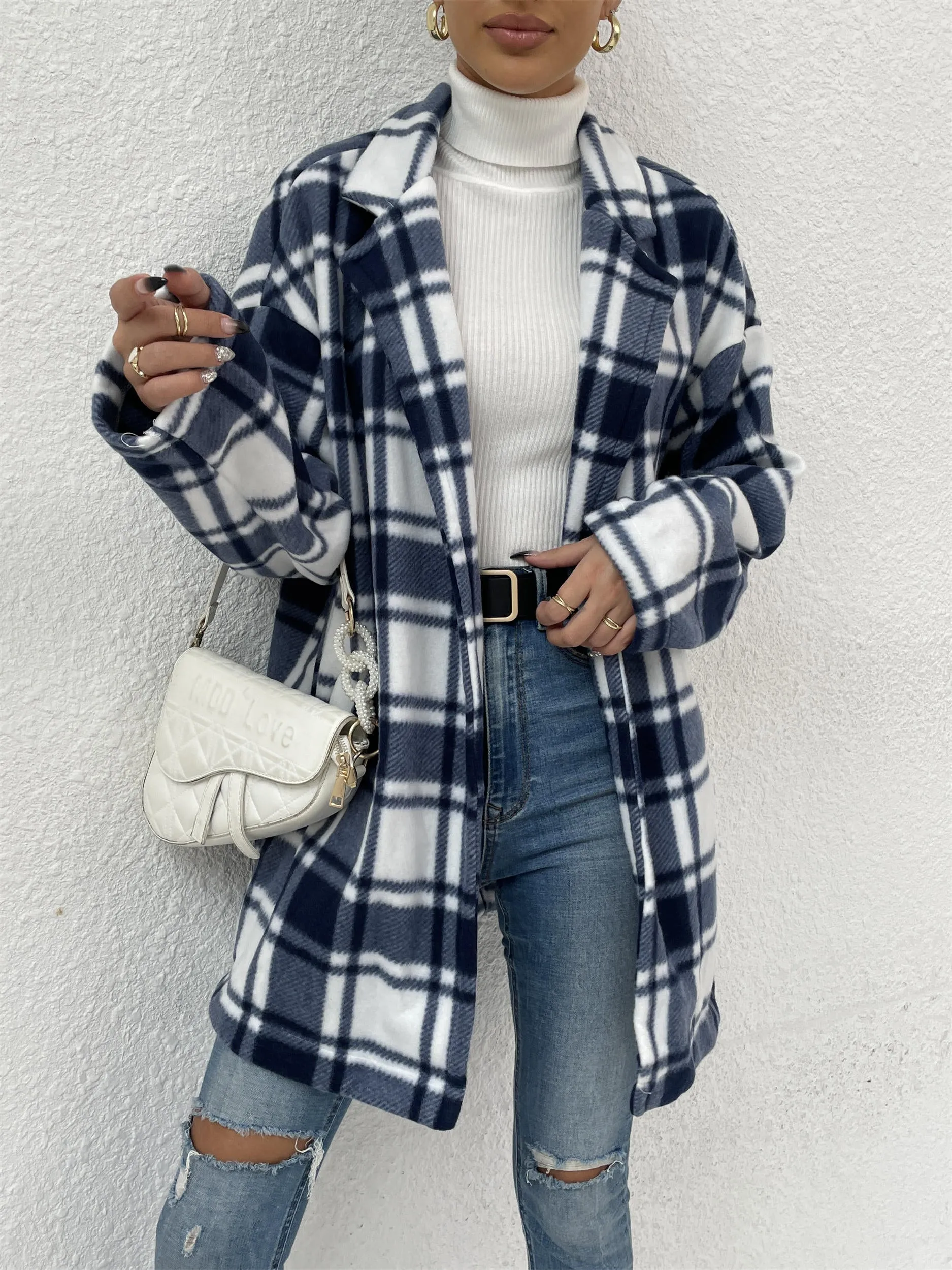 Women's Button Down Flannel Plaid Long Sleeve Collared Long Jacket Coats