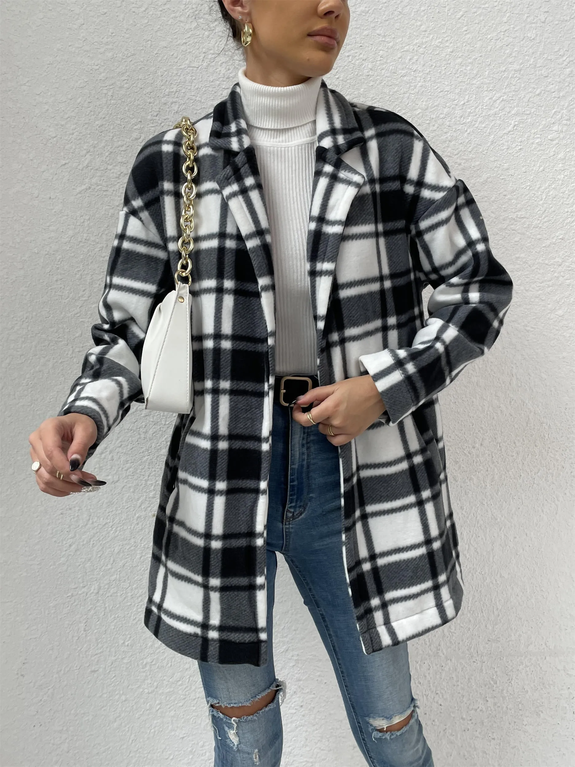 Women's Button Down Flannel Plaid Long Sleeve Collared Long Jacket Coats