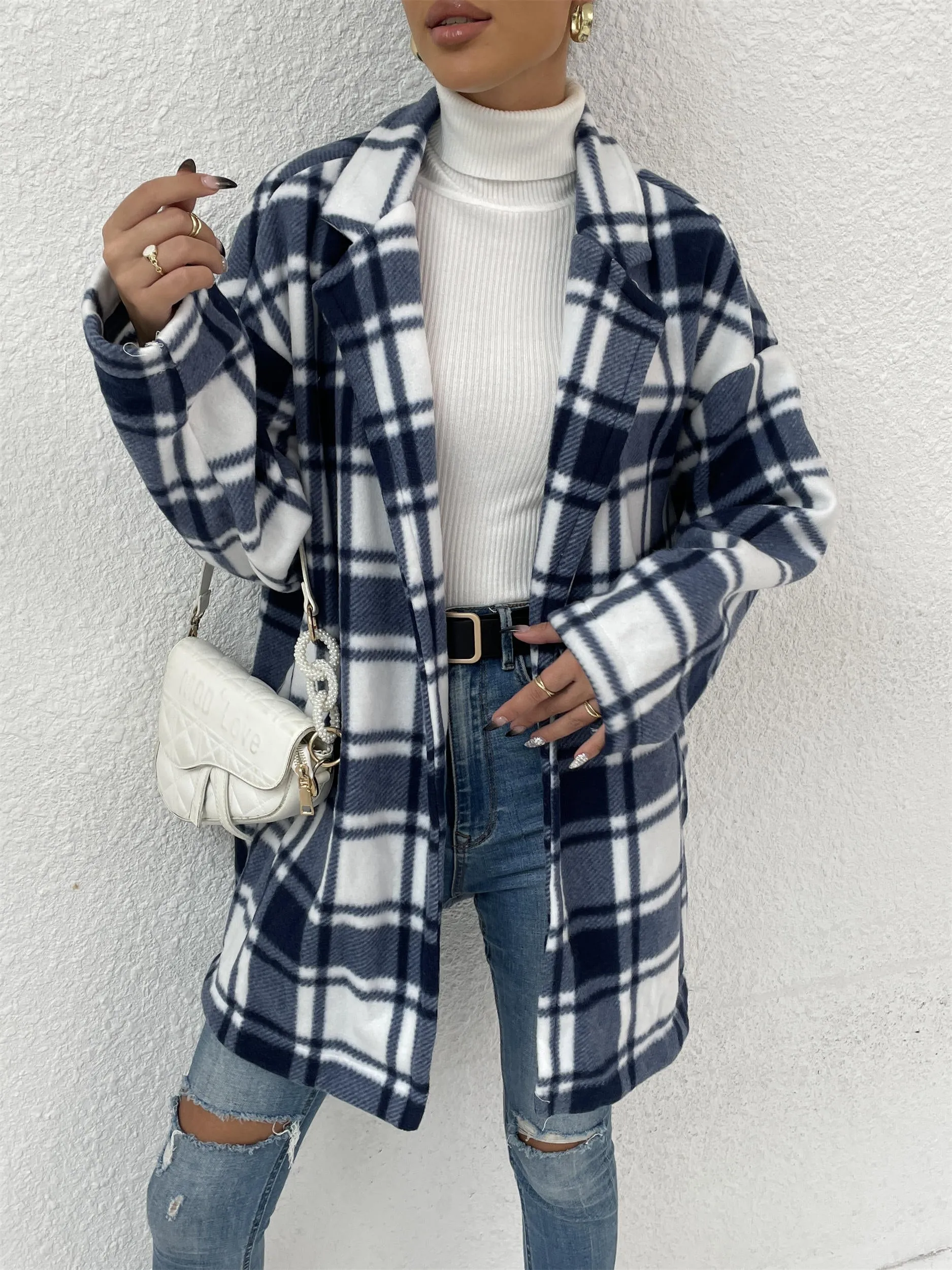 Women's Button Down Flannel Plaid Long Sleeve Collared Long Jacket Coats