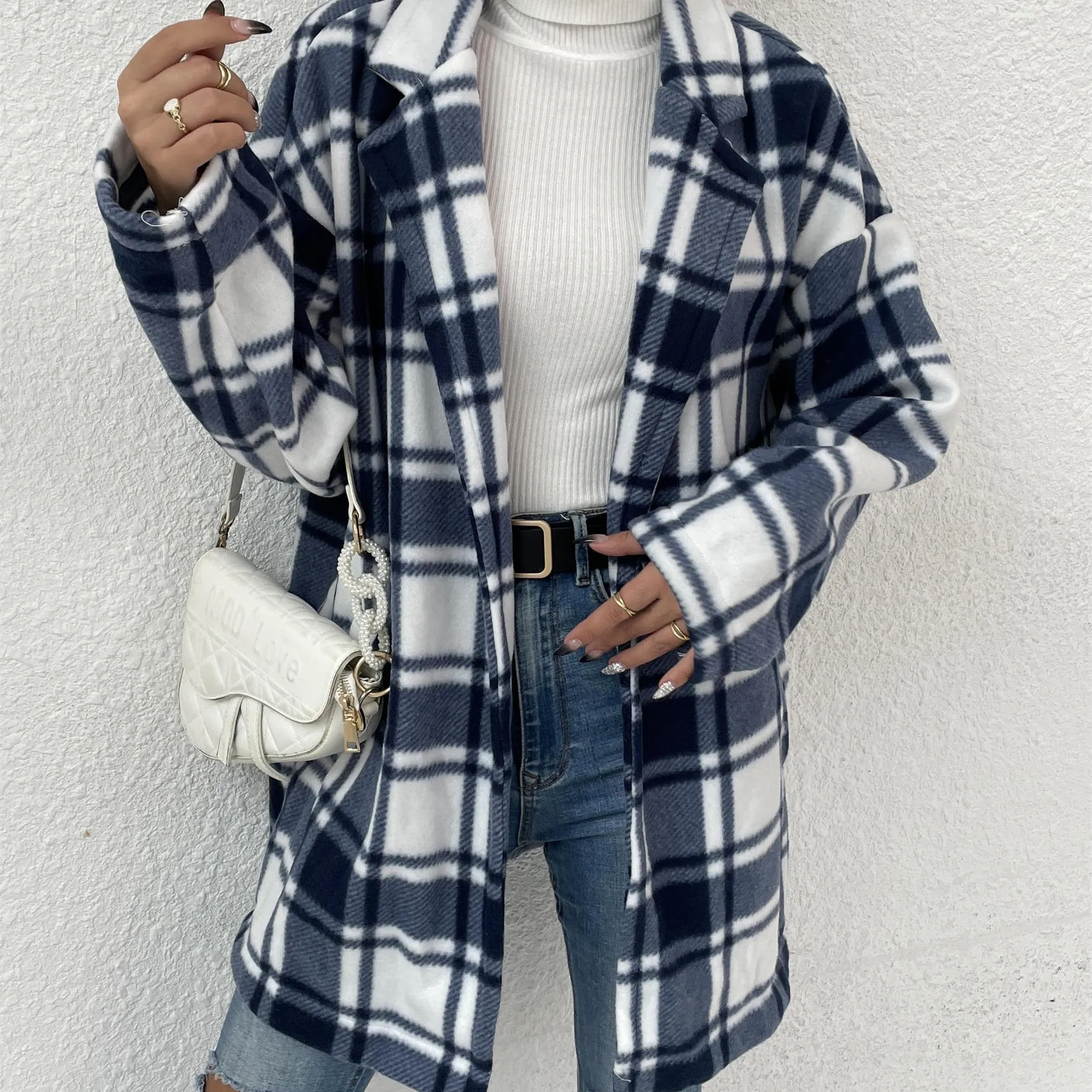 Women's Button Down Flannel Plaid Long Sleeve Collared Long Jacket Coats