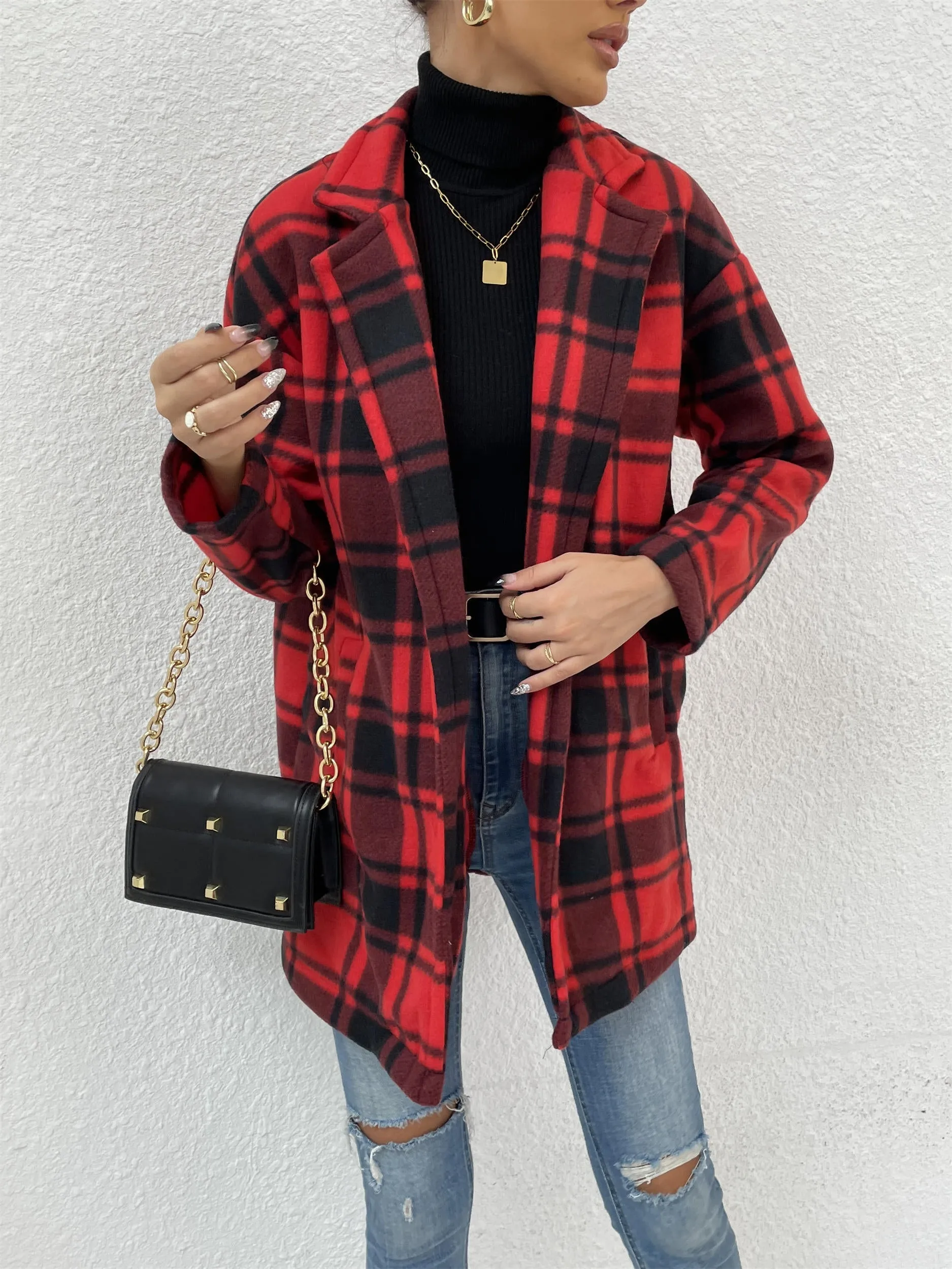 Women's Button Down Flannel Plaid Long Sleeve Collared Long Jacket Coats