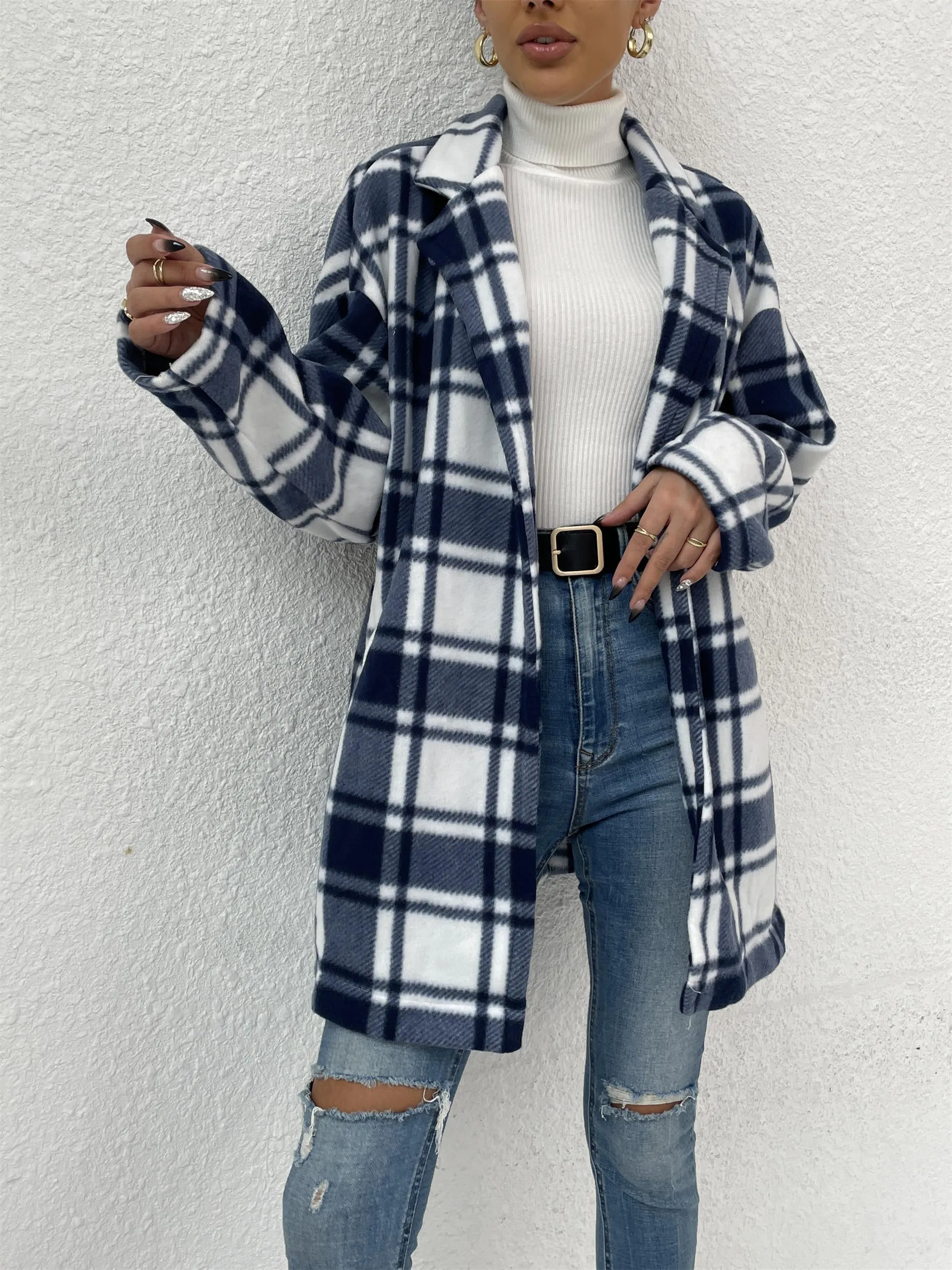 Women's Button Down Flannel Plaid Long Sleeve Collared Long Jacket Coats