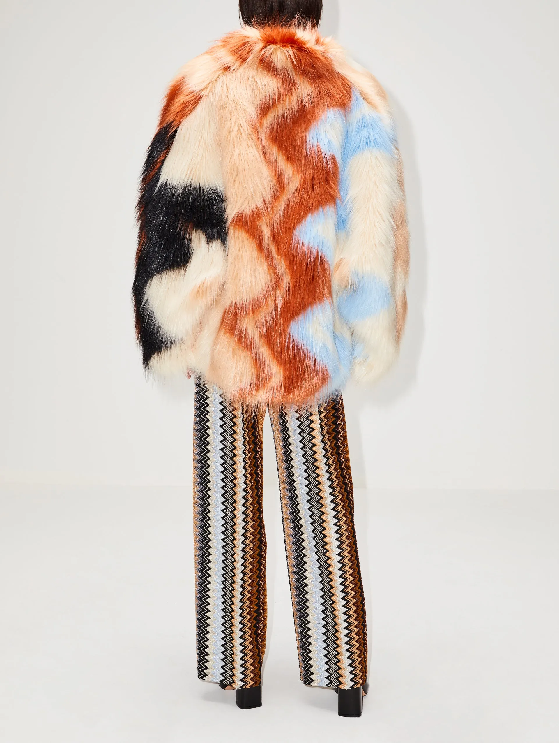 Faux Fur Zigzag Pattern Coat