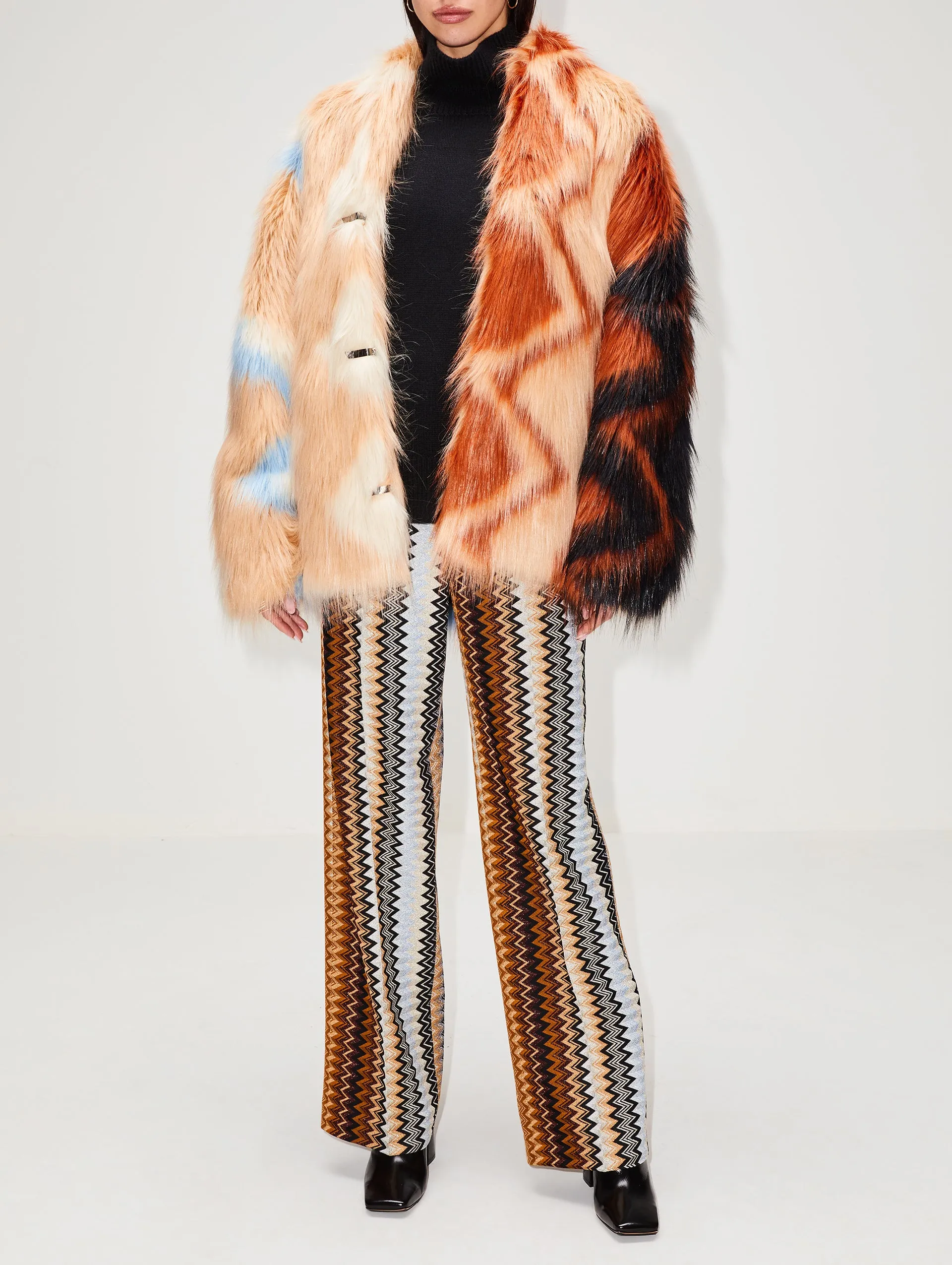 Faux Fur Zigzag Pattern Coat